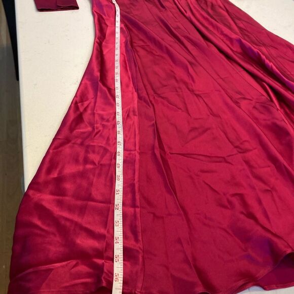 Banana Republic 100% Silk Long Sleeve High Slit Pink Maxi Dress Size 12 - Picture 10 of 13